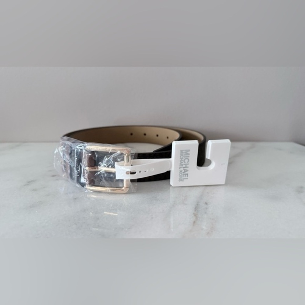 $58 Michael Kors logo Tan Belt with Gold Accents large